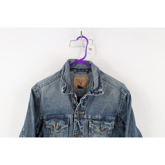 Vintage Y2K American Eagle Outfitters Mens Small Faded Denim Jean Trucker Jacket - Picture 2 of 16